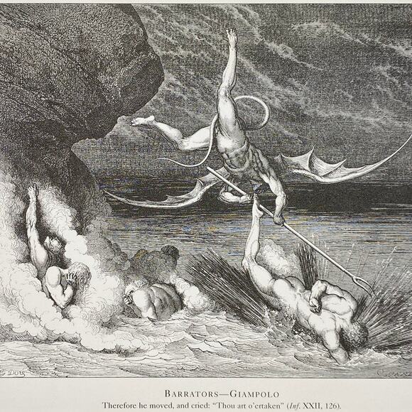 Dore, Divine Comedy, Antaeus, Barrators, Print, Bookplate, Art, ~ 240707-WH 292 - Picture 3 of 4